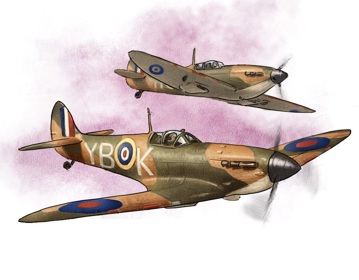 An illustration of two Spitfire planes from Undaunted: Battle of Britain