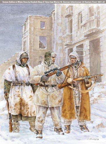 An illustration of German WW2 soldiers in Winter dress from the Battle of Stalingrad
