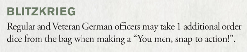 An extract from Bolt Action: Armies of Germany: Third Edition showing the special rule "Blitzkrieg" improving German officers