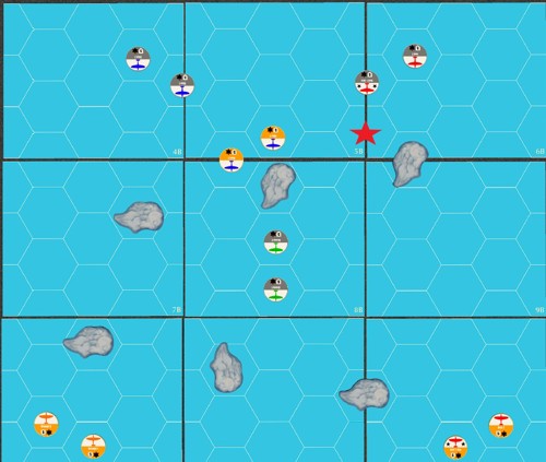 An image of the version of Undaunted: Battle of Britain used for playtesting, with simple plain outlines and a plain blue background