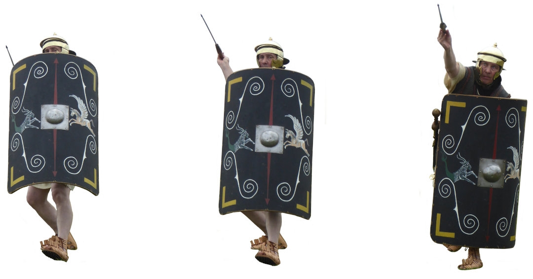 Using the shield as a counterweight when throwing the pilum 