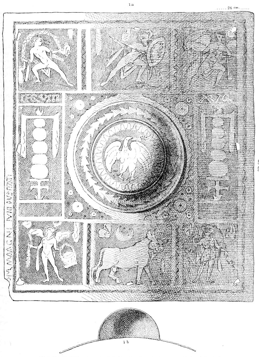 Stacking equipment on shields; cast of a relief from Trajan's Column 