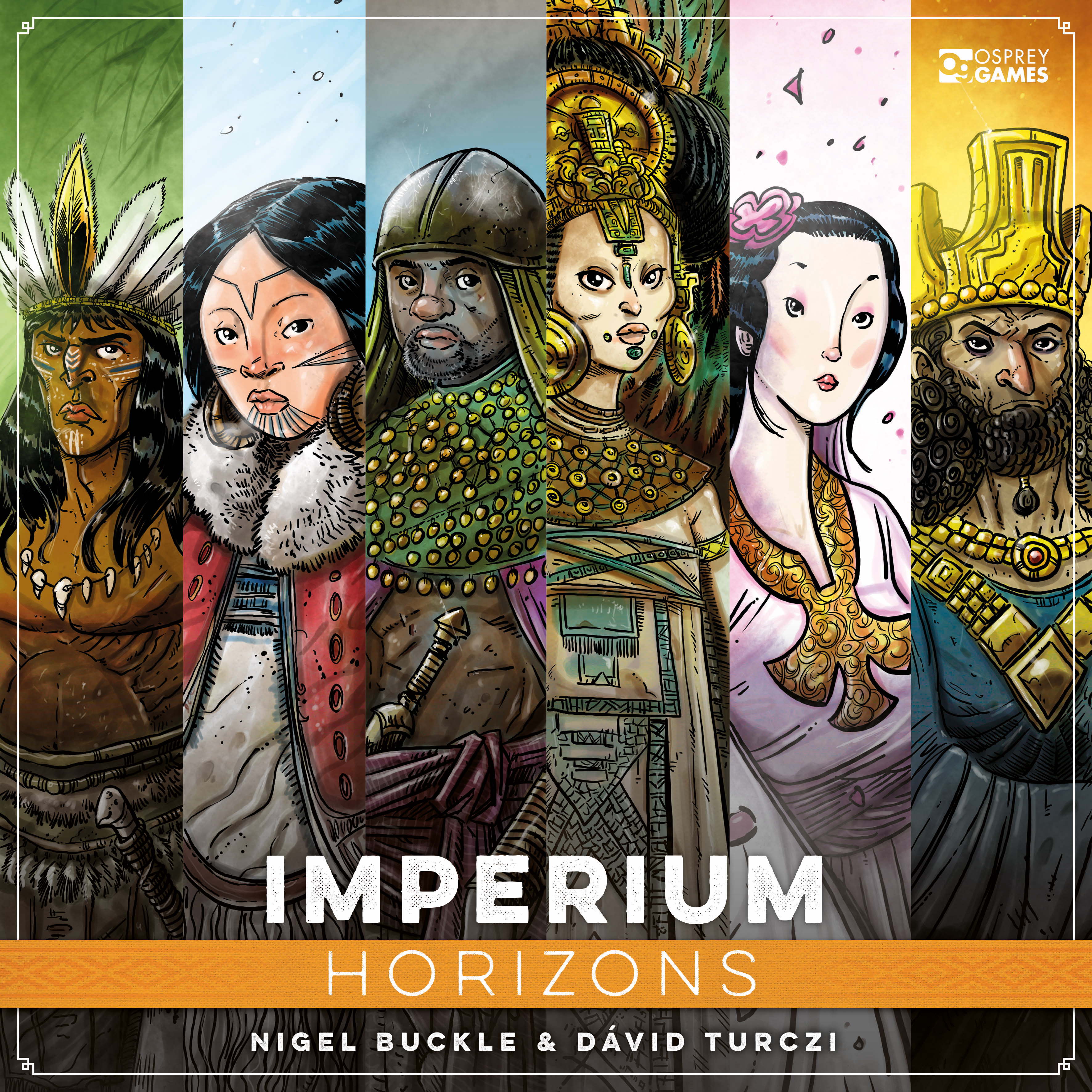 Imperium: Horizons cover art showing the leaders of six of the playable civilisations standing side by side