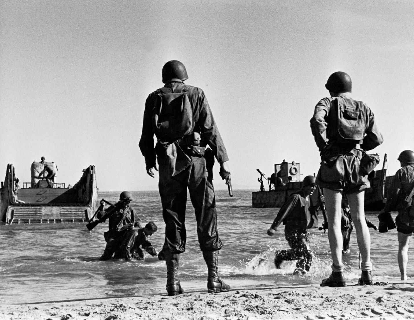 Rangers disembark onto the landing beach in North Africa