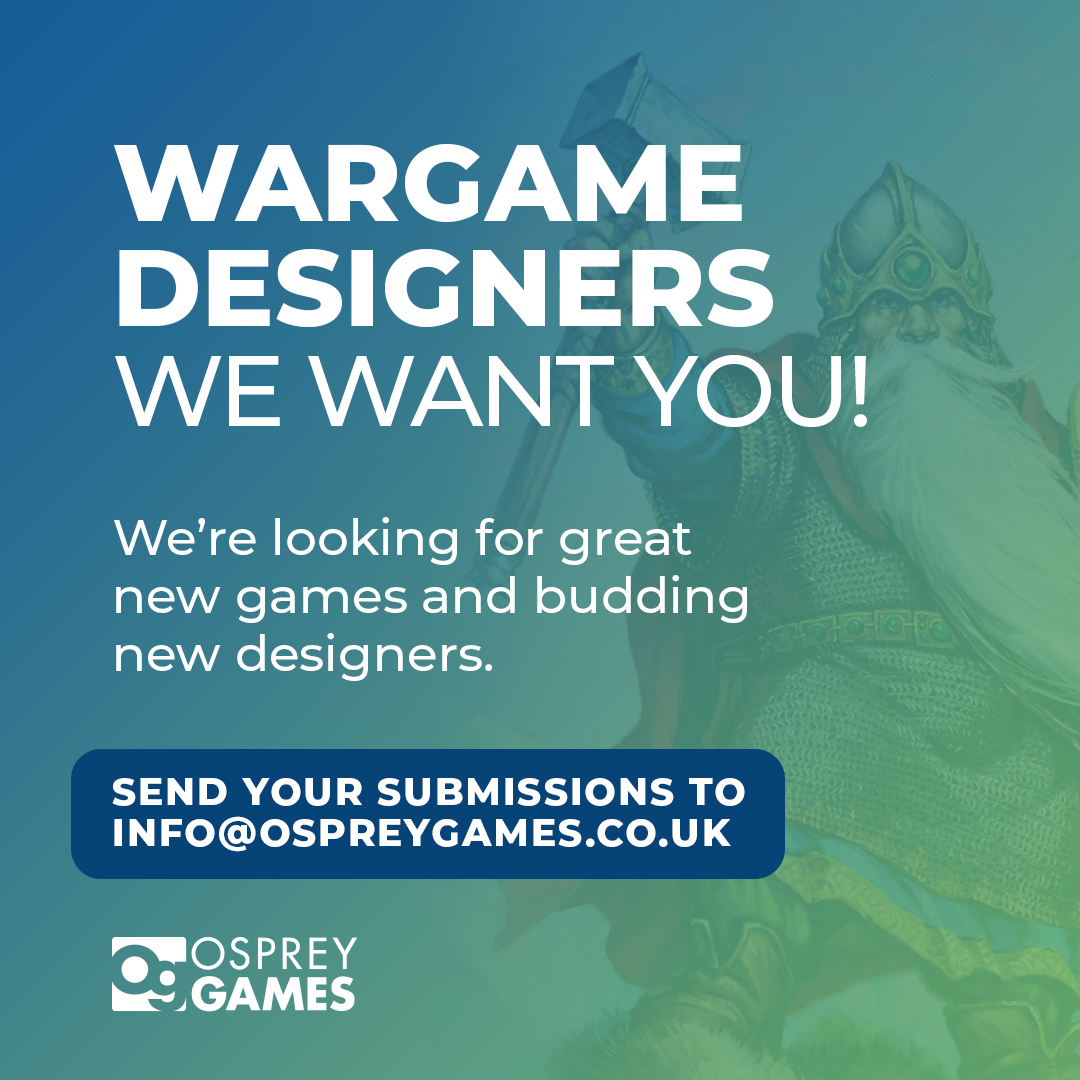Image of a fantasy dwarf warrior with text reading 'Wargame designers - we want you!'
