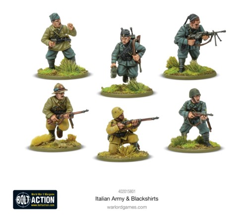A photo the fully-painted miniature wargaming figures from Warlord Games' Italian Army set for Bolt Action