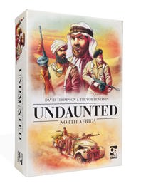 An image of the box for Undaunted: North Africa, with cover art showing WW2 soldiers and an armoured jeep against a desert backdrop