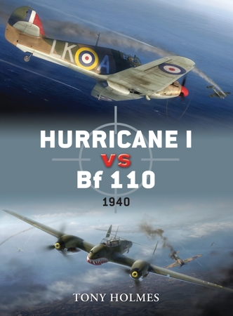 The cover for Hurricane I vs Bf 110, with art showing those two WW2 planes engaged in a dogfight