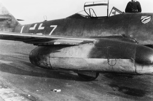 An Me 262A-1a interceptor of JG 7 fitted with R4M underwing rockets.