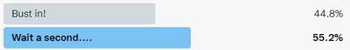 A screenshot of a Twitter poll with the winning option as "Wait a second...."