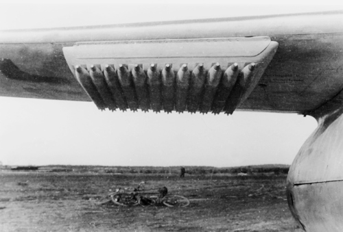 View of the R4M launch rack loaded with a standard battery of 12 rockets.