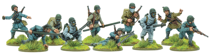 A photo of fully painted miniature figures of WW2 soldiers for wargaming