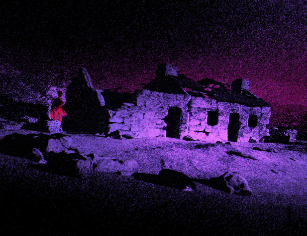 A final illustration of the above sketches, coloured in a sureal purple glow