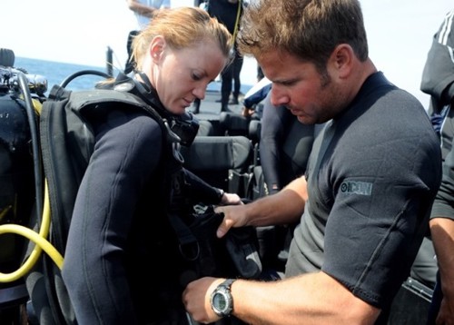 Petty Officer Ashley Wagner prepares to undertake a dive