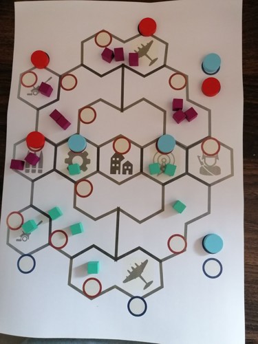 A photo of a simple early prototype of the General Orders: World War II board and pieces