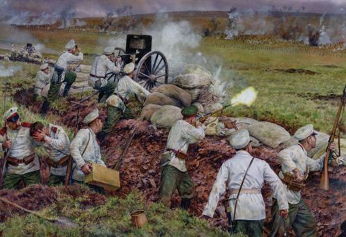 RUSSIAN MACHINE GUNS IN ACTION AT NANSHAN HILL, 26 MAY 1904